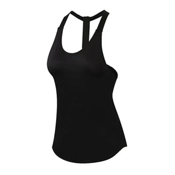 Kvinde Ærmeløs Træningstop T-formet Rygløs Løs Pasform Træning Yoga Top Kvinde Cykling Løb Shirts Sort L