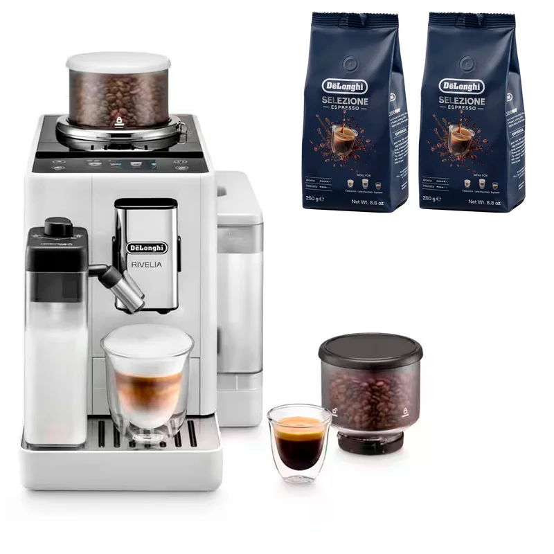 Delonghi Rivelia Helautomatisk kaffemaskin, vit & 2 st kaffebönor DLSC600 | Kaffe > Espressomaskiner | Bagaren och Kocken