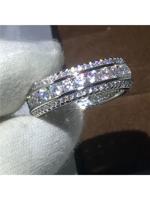 AliExpress - Bague en diamant de laboratoire rond complet pour hommes et femmes, alliance de fiançailles en or blanc, cadeau de bijoux d'éternité
