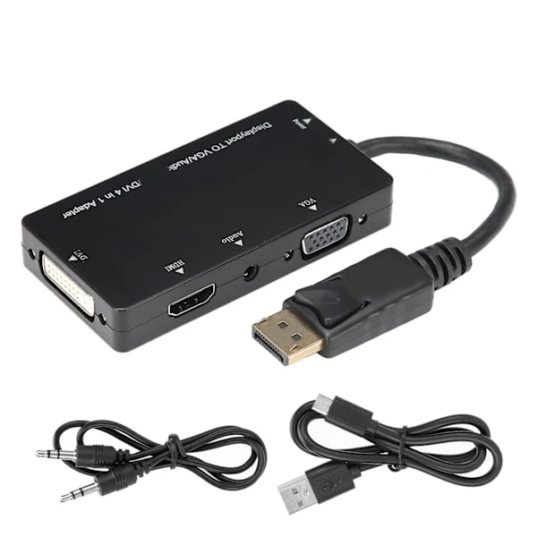 4 i 1 Adapterkabel DisplayPort till HDMI VGA DVI Ljudomvandlare Multifunktion