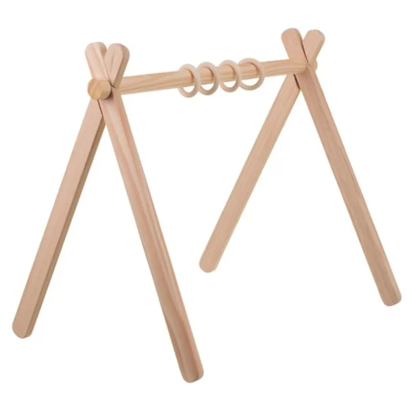 Træstativ til babygym med 4 ophængningsringe, 64x43x52 cm