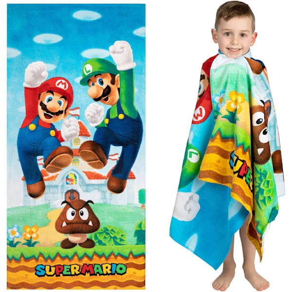 Super Mario "Officiel Nintendo" Børne Super Blødt Bomulds Bade-/Pool-/Strandhåndklæde, 147 cm x 71 cm