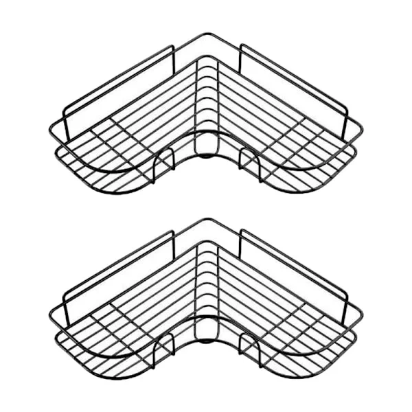 2-pack Duschhylla Hörnhylla, Ingen Borrning Rostfri Metallhörnhylla, Duschbricka Klistermärke för Badrum, Kökshylla, Badrumstillbehör