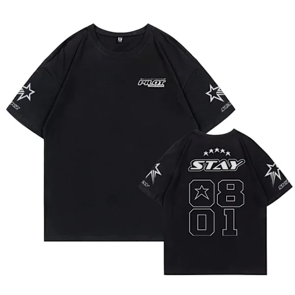 Stray Kids Samma T-shirt Dame Herre SKZ 3RD FM Pilot Til 5 Star Koncert Bomulds T-shirt Kpop Sommer Kortærmet Dreng Piger Tee sort