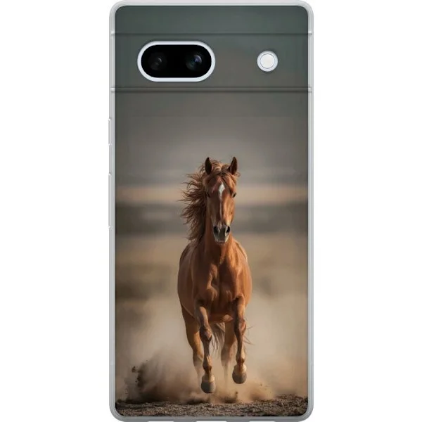 Kompatibelt Mobilskal till Google Pixel 7a Kraftfull häst som springer genom damm med fart och energi, realistiskt djurmotiv
