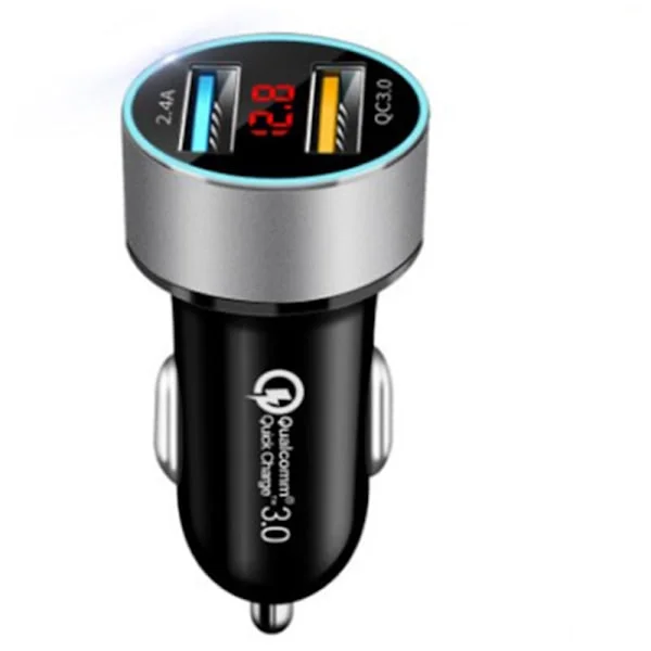 Pikalaturi 3.0 autoon - Kaksi USB 5.4A/30W Pikalaturi Adapteri - QC 3.0 3A + Smart IC 2.4A Hopea