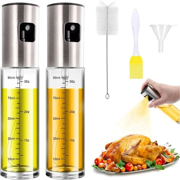 Förstärkt oljespruta, 2 delar, 100 ml köksoljespruta, oljespruta för sallader, grillning, matlagning i köket, med 1 borste, 1