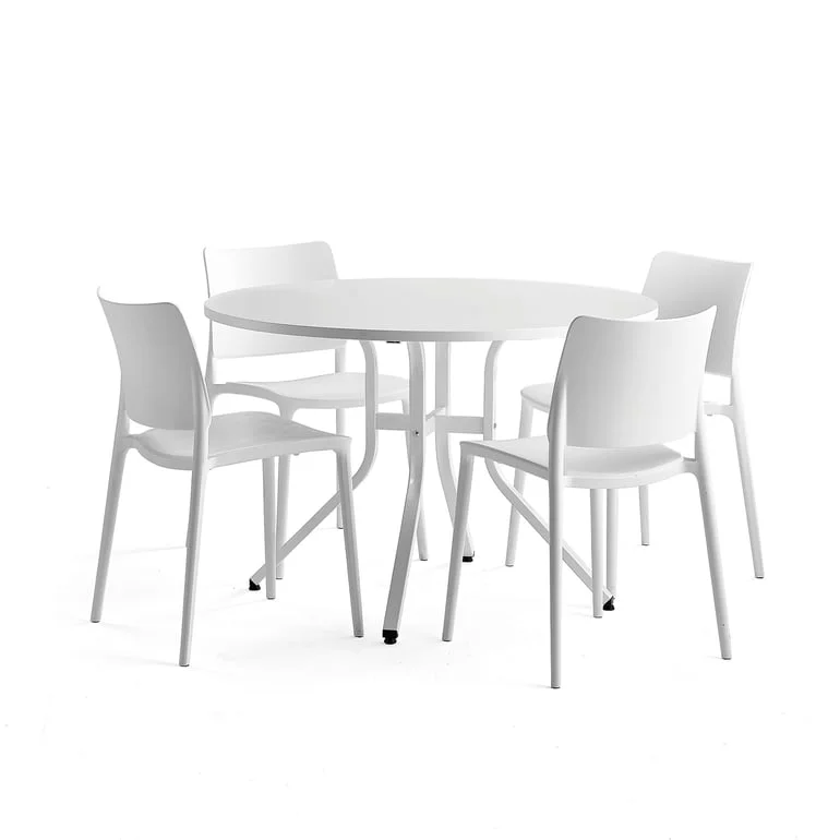 Furniture set VARIOUS + RIO, 1 table and 4 white chairs