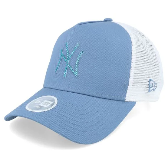 New Era Damen MLB Trucker Cap New York Yankees Rhinestone Blau Weiß 54-58 cm Baumwolle Mesh Snapback Cap