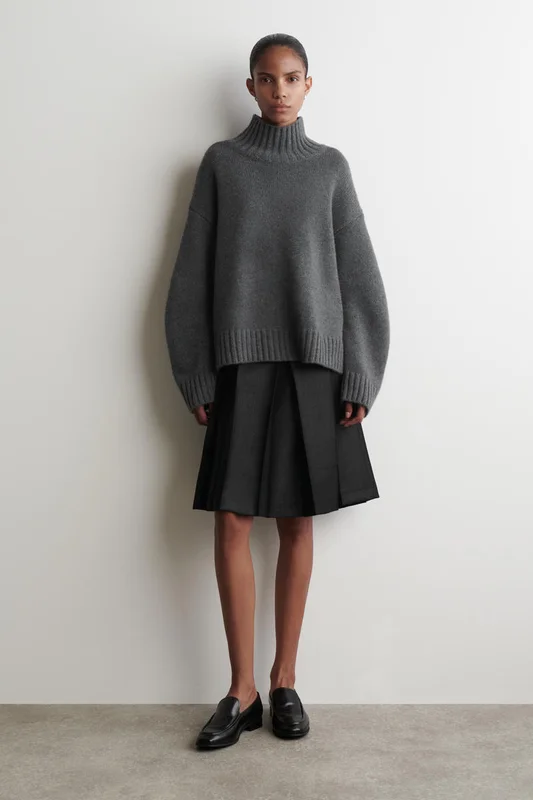 COS Women's Pleated Wool Blend Skirt in Black