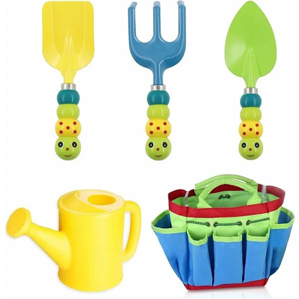 Julträdgårdsredskap, 5 delar barns trädgårdsleksak med vattenkanna, spade, väska, kratta, trädgårdsredskapssats för barn Present till baby förskola