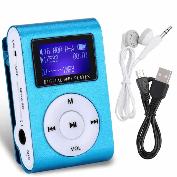 Støtte for 32 GB minnekort MP3-spiller, bærbar musikkavspiller med anti-elektromagnetisk interferens, mini MP3-spiller med LCD-skjerm og klips