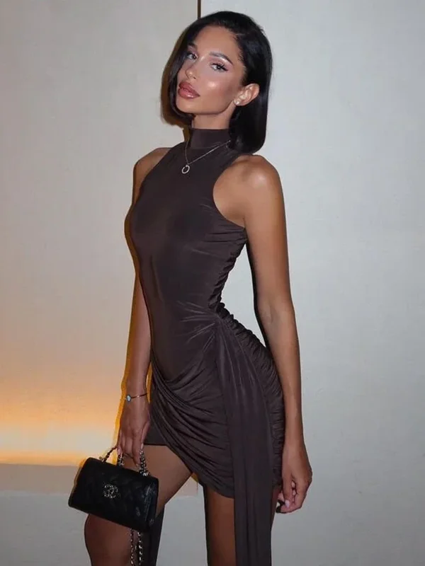 AliExpress - Mozision Coltrui Mouwloze Sexy Mini Jurk Voor Vrouwen Mode Onregelmatige Ruches Tank Jurk Femme Elegante Club Feestjurk