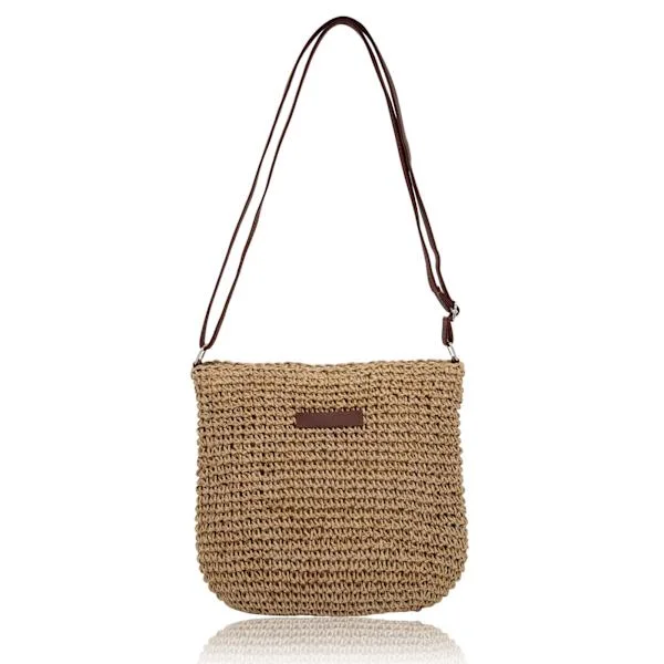 Women's Straw Bag, Small Crossbody Summer Beach Bag with Zipper and Adjustable Shoulder Strap, Boho Woven Handmade Shoulder Bag (Khaki)[ch]
