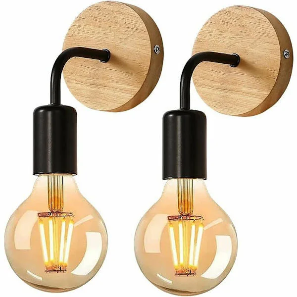 Indoor Wall Lamp, Industrial Wooden Wall Lamp, E27 Wall Lamp, Retro Wall Decoration for Living Room, Bedroom (Bulbs Not Included, Max 40W)