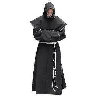S-5XL Renæssance Munk Præst Habit Scapular Friar Kostume Religiøs Helgen Kjole Robe Mænd Præst Hætte Kåbe Halloween Outfit (XL Hvid)