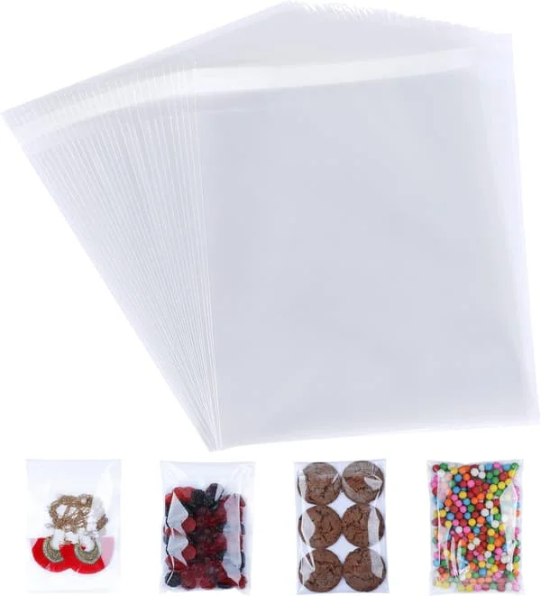 Gjennomsiktige cellofanposer 100-pakning (11*17cm) - Selvklebende små gjennomsiktige poser, kjeks poser perfekt for godteri, gaver, smykker, A6-A10 
