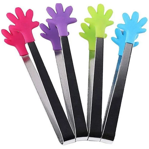 4 st Mini Ice Tongs/Tongs with Perfectly Designed Silicone Hand-Shaped Tongs Best Kitchen Utensils, for Muffins, Pancakes, Cookies, Chocolate
