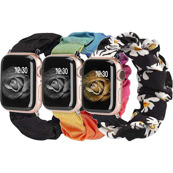 3 pakker kompatible med Apple Watch-rem Scrunchies 38 mm stof blødt mønster trykt stof armbånd armbånd kvinder iWatch elastiske scrunchy-remme 40 mm