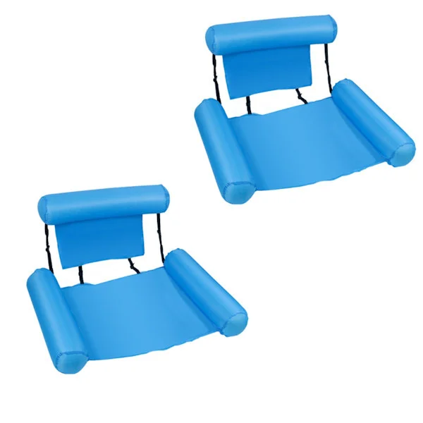 Inflatable Pool Float 2-Piece Set - Heavy-Duty PVC Adult Pool Chair with Mesh Hammock, Three-Tube Striped Foldable Design, Light Blue Cover