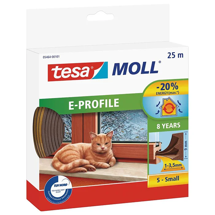 Tesa E-list 05464-00101-00 Tetningstape EPDM, 25 m, 9 mm x 4 mm Brun, Maskintilbehør & forbruk