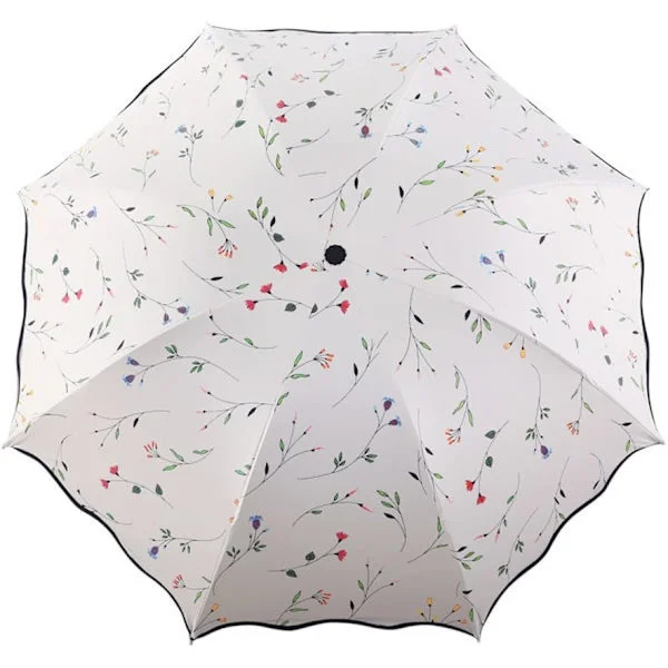 Portable Folding Umbrella with Black Anti-UV Coating Rain and Sun Umbrellas for Women Travel Beach Parasol Ladies Girls Windproof Compact Umbre