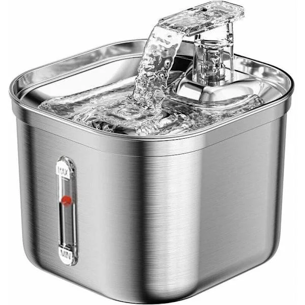 [LCS] Cat Fountain, 2.2L Stainless Steel Cat Water Fountain, Ultra-Quiet Water Pump, Multiple Filters, Adjustable Water Flow