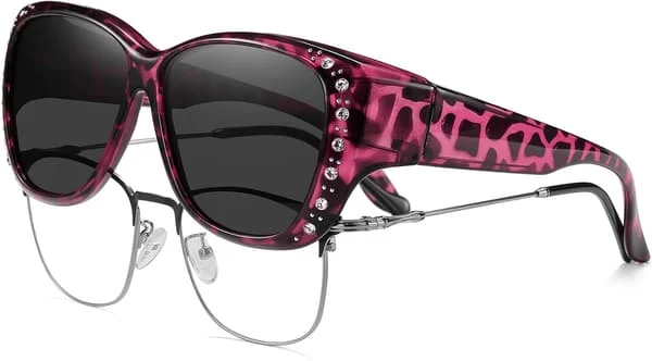 [RM]2025 Latest Model Women's Polarized Fit Over Sunglasses with Rhinestones, Sunglasses for Prescription Glasses UV400 Protection M Size Purple