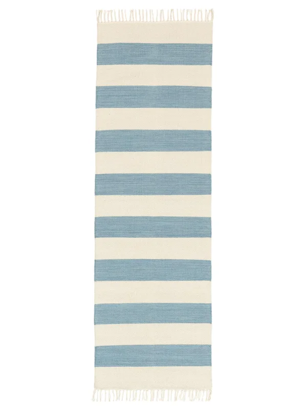 Cotton Stripe 80X250 Small Light Blue Striped Runner Cotton Rug