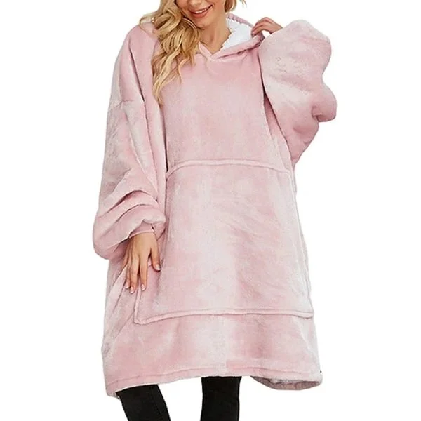 Stor Oversized Hettegenser Morgenkåpe Dame, Teppe Hettegenser, Flanell Koselig Teppegenser, Voksen, Lys Rosa