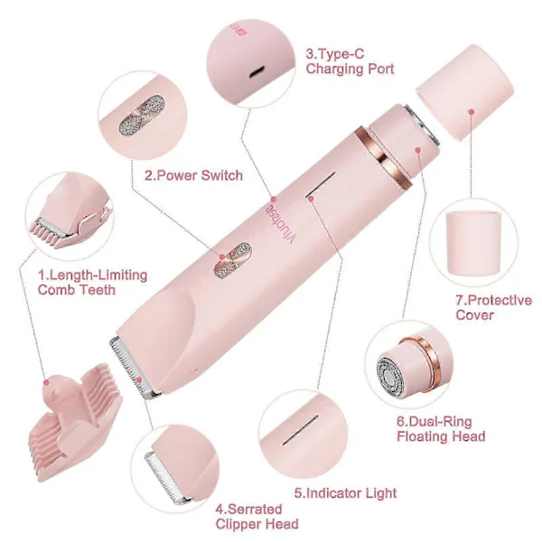 "Damebarbermaskine til intimbarbering, pink model: ZB-0236L"