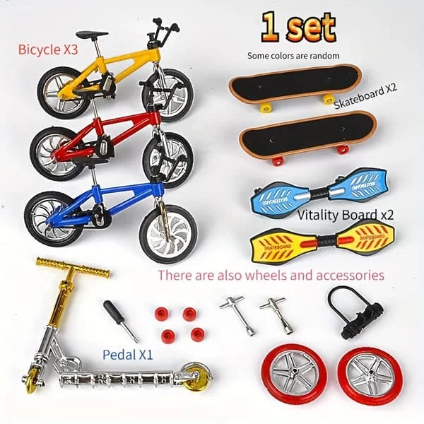 1 stk. Fingersett: Inkluderer finger-skateboard, fingersykkel, sparkesykkel, hjul og tilbehør - Perfekt for DIY-moro 911502304