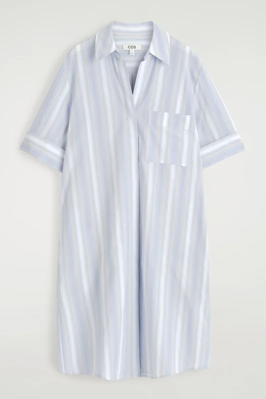COS Women's Striped Short Sleeve Shirt Dress in Blue