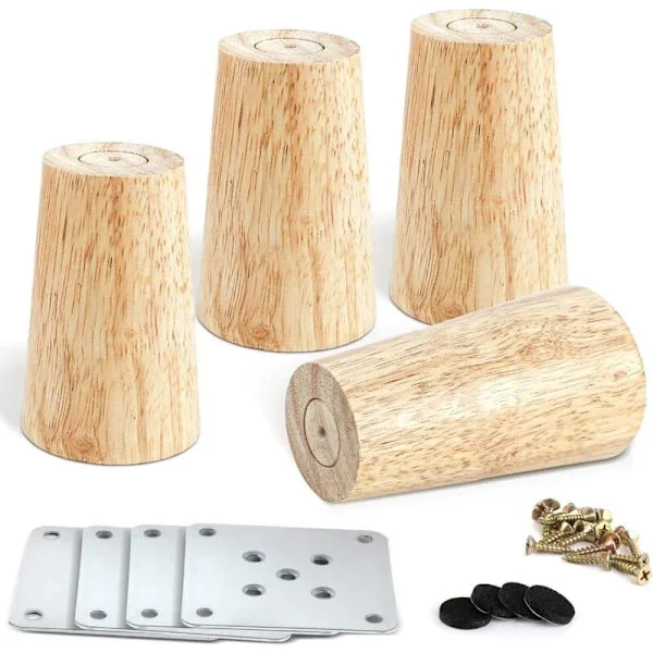 4 Tremøbelben 8 cm, Kompatible med Sofa, Salongbord, Seng, Skap, Benk, TV-benk, Garderobe - Rettvinklet Design