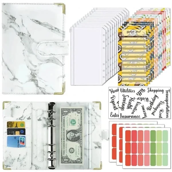 Household Book A6 Budget Planner Envelope Method, Money Organizer Savings Books with Budget Planner, Labels (White)