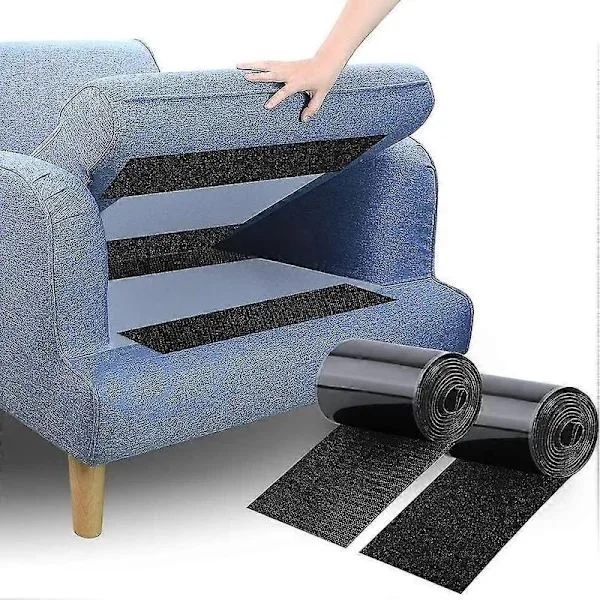 Skridsikker Pude Fixering til Sofa - Selvklæbende Velcrobånd til at Forhindre Glidende Sofapuder, 10cm X 1.5m i Sort