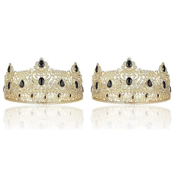 2X Kungakrona för män, födelsedagskronor för män pojkar Vintage kunglig krona med svarta strass