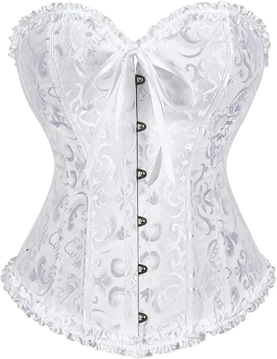 Korsett Toppar för Kvinnor, Bustier Shapewear Underkläder, Spets Midja Push Up Bodysuit Vit