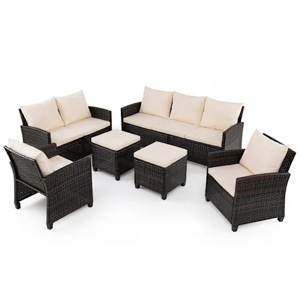 Havemøbel Sæt 6 Stykker COSTWAY, 3-Personers Sofa, 2-Personers Sofa, 2 Stole, 2 Puffere, Aftagelige Puder Beige