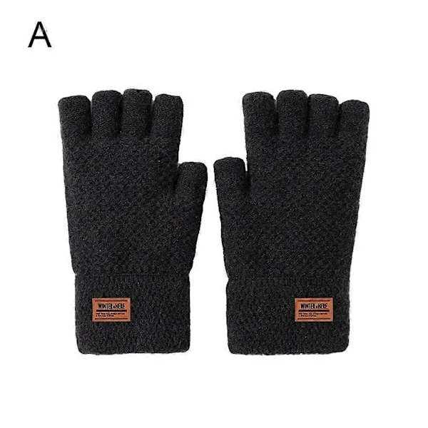 1 par Alpaca Uld Fingerløse Handsker Termiske Herre Strikkede Halvfinger Vanter [DB]