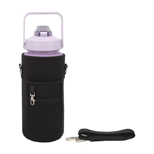 Sports Water Bottle Portable Outdoor 2000ml Extra Large Gym Water Bottle with Cup Cover Handle Strap Black