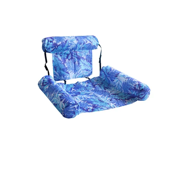 Uppblåsbar poolfåtölj för vuxna - kraftig PVC poolsoffa med meshnät, hopfällbar tre-rörsdesign, blå/marinblå, för solbad, poolfester och avkoppling