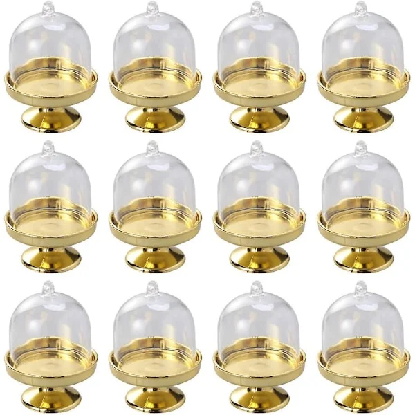 12 stycken mini godisbox, transparent plast macaron presentask med kupolformad lock transparent