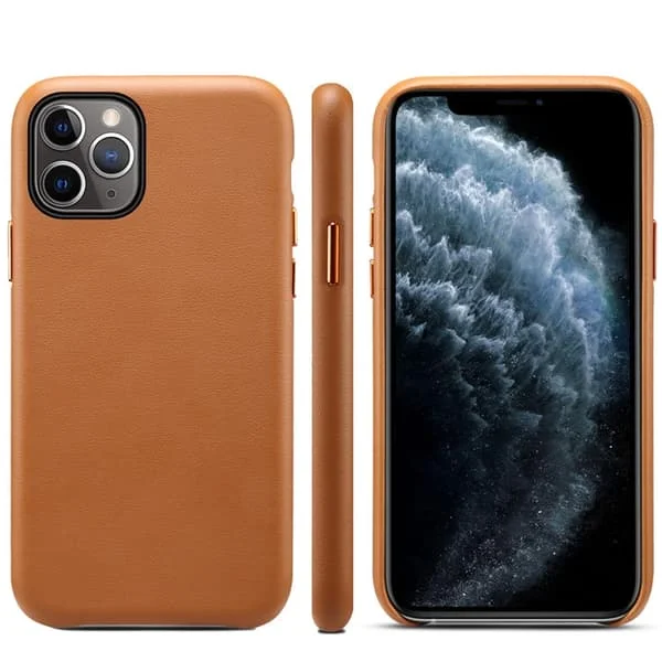Skal för iPhone 14 Plus, brunt lammskinn, anti-fall, tunt och slitstarkt läder