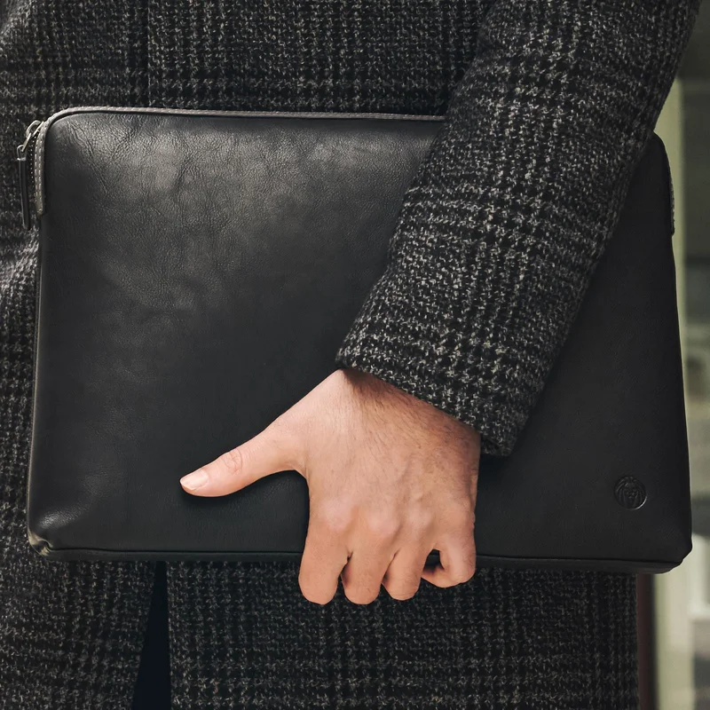 Lou Black & Grey Leather Laptop Sleeve for Men - Laptop sleeves