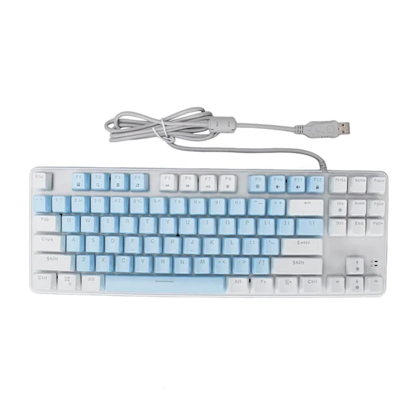 Mekanisk Gaming Tastatur 87 Taster Blå Bryter RGB Bakgrunnsbelysning USB Kablet Mekanisk Tastatur for PC Laptop Stasjonær Datamaskin Blå Hvit