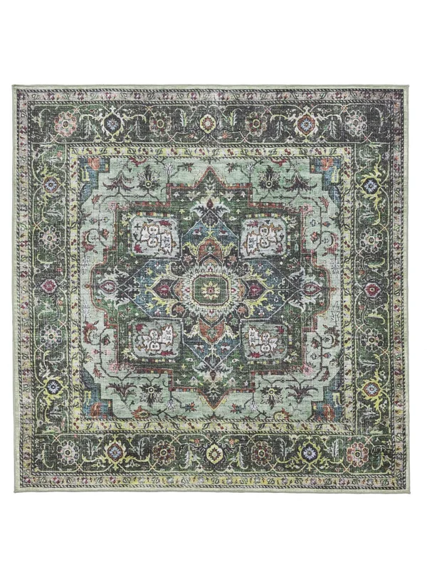 Georgia Oriental Lavable 240X240 Grande Verde/Multicolor Cuadrada Alfombra De Algodón