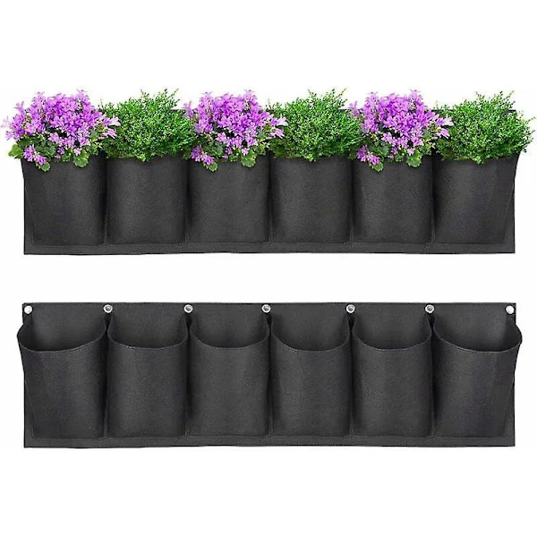 Vertical Planter Bag, Garden Planter Bag Wall Hanging Planter Balcony Hanging Pot Indoor Outdoor Flower 6 Pockets (Black) -