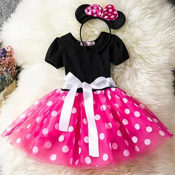 Barn Flickor Minnie Mouse Prickig Födelsedagsfest Rosett Tutu Tyll Klänning