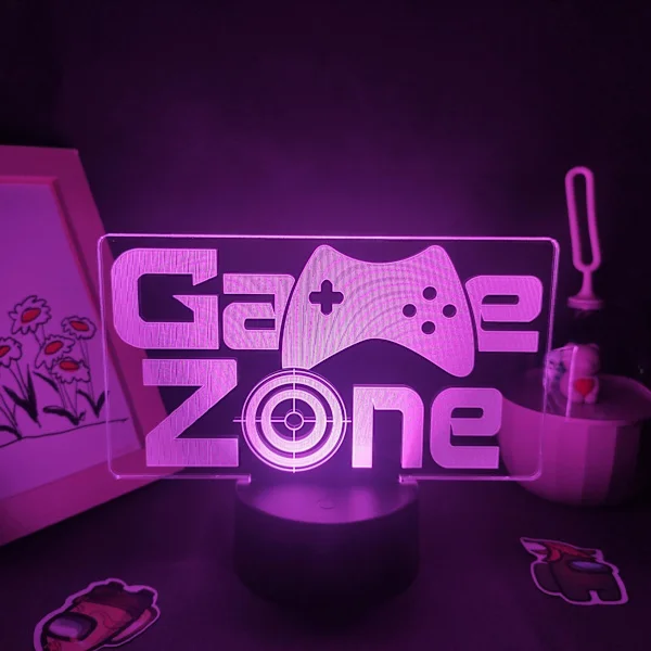 Game Over Neon Lamp 3D LED RGB Illusion USB Night Light Birthday Cool Gift For Friend Bed Game Room Table Colorful Decoration Black Lamp Base D